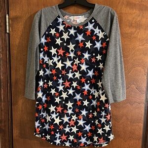 LuLaRoe Long Sleeve Star Print Tee - Red, White, Blue, Gray
